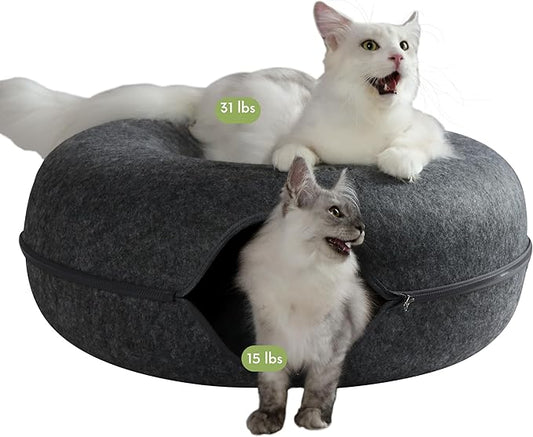CATTASAURUS Peekaboo Cat Cave for Multiple & Large Cats Up to 30-45 Lbs, Scratch Detachable & Washable Tunnel Bed, Comfy Donut Cat Cave (Dark Gray, Jumbo) - PAWPICO
