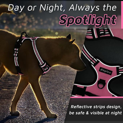 Eagloo Dog Harness Medium Sized Dog, No Pull Service Vest with Reflective Strips and Control Handle, Adjustable and Comfortable for Easy Walking, No Choke Pet Harness with 2 Metal Rings, Pink, M GoExplorewithEagloo