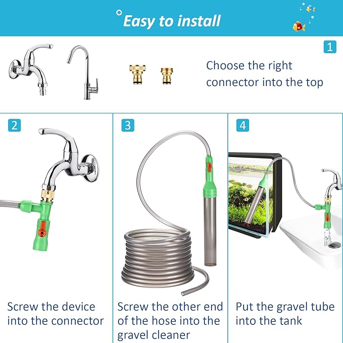 ZZM Fish Tank Cleaning Tools, Aquarium Water Changer Kit, Siphon Fish Tank Vacuum Gravel Cleaner, Universal Water Pump Accessories for Aquarium Quick Water Change (50ft) ZZM