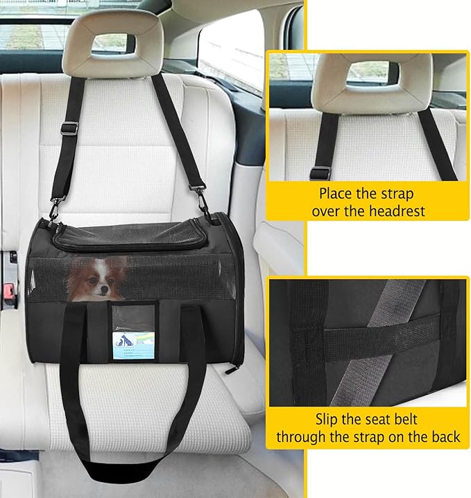 Refrze Pet Carrier Airline Approved, Cat Carriers for Medium Cats Small Cats, Soft Dog Carriers for Small Dogs Medium Dogs, TSA Approved Pet Carrier for Cats Dogs of 15 Lbs, Puppy Carrier,Black - PAWPICO