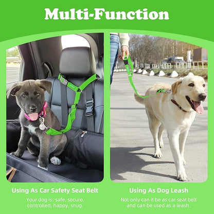 BWOGUE 2 Packs Dog Cat Safety Seat Belt Strap Car Headrest Restraint Adjustable Nylon Fabric Dog Restraints Vehicle Seatbelts Harness Green BWOGUEPetHome