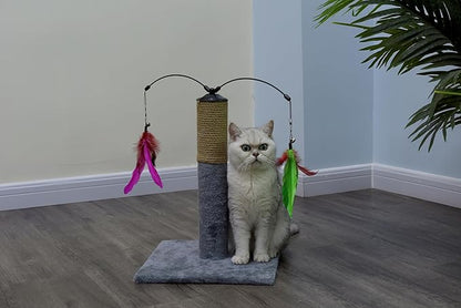 Go Pet Club Everyday Value 19in Scratching Post with Sisal Rope and Interactive Hanging Toy Feather, Gray - PAWPICO