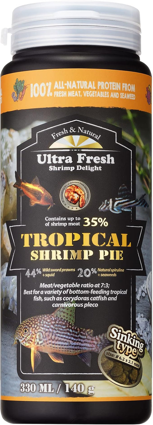 Ultra Fresh Bottom Feeder Fish Food, Sword Prawns, Natural Protein, Balanced Diet, for Catfish, Corydoras, Loaches, Tropical Shrimp Pie 4.94 Ounces UltraFresh-ShrimpDelight