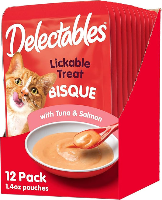 Hartz Delectables Bisque Tuna & Salmon Lickable Wet Cat Treats, 12 Count Hartz
