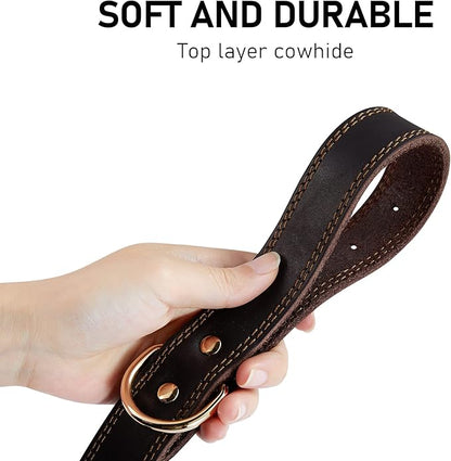 Dog Collar, Genuine Leather Dog Collar, Heavy Duty Dog Collar, Wide Dog Collar for Small Dog, Medium Dog, Large Dog and Extra Large Dog (M: 1" Wide for 15.2"-19.2" Neck, Dual Stitch - Brown) DAIHAQIKO