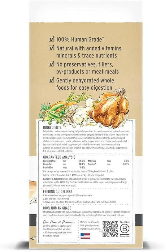 The Honest Kitchen Human Grade Dehydrated Whole Grain Dog Food – Complete Meal or Dog Food Topper – Chicken 10-Pack of 1.5 oz Sachets - PAWPICO