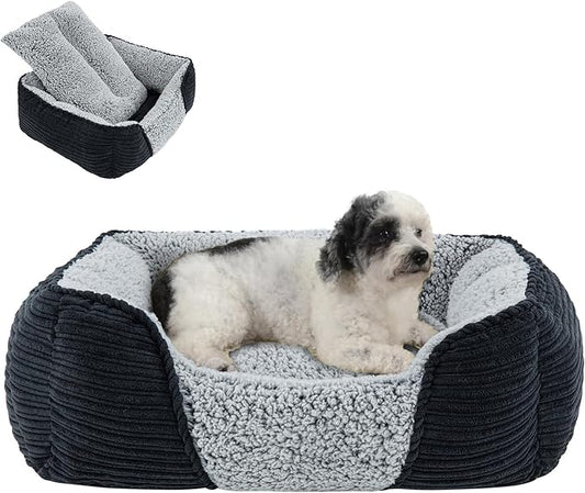 Miguel Washable Dog Bed with Removable Cushion for Medium Small Dogs, Easy to Wash Pet Sofa Bed with Side, Rectangle Bolster Cat Bed Calming Cuddle Puppy Bed with Anti-Slip Bottom, Black 25 Inch - PAWPICO