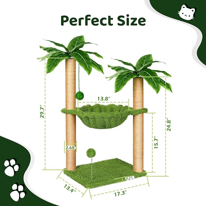 Dohump Cat Tree with Hammock and Premium Sisal Scratching Post,Activity Dangling Ball and Spring Ball for Indoor Kittens/Cats - PAWPICO
