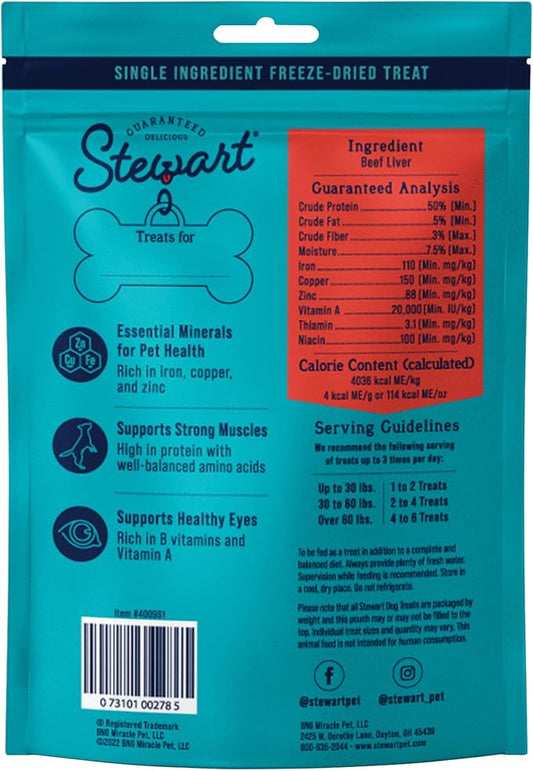 Stewart Single Ingredient Freeze Dried Raw Dog Treats, Surf and Turf Variety Pack (Beef Liver 4 Ounce + Salmon 2.75 Ounce), High Protein, Training Treats or Meal Topper - PAWPICO
