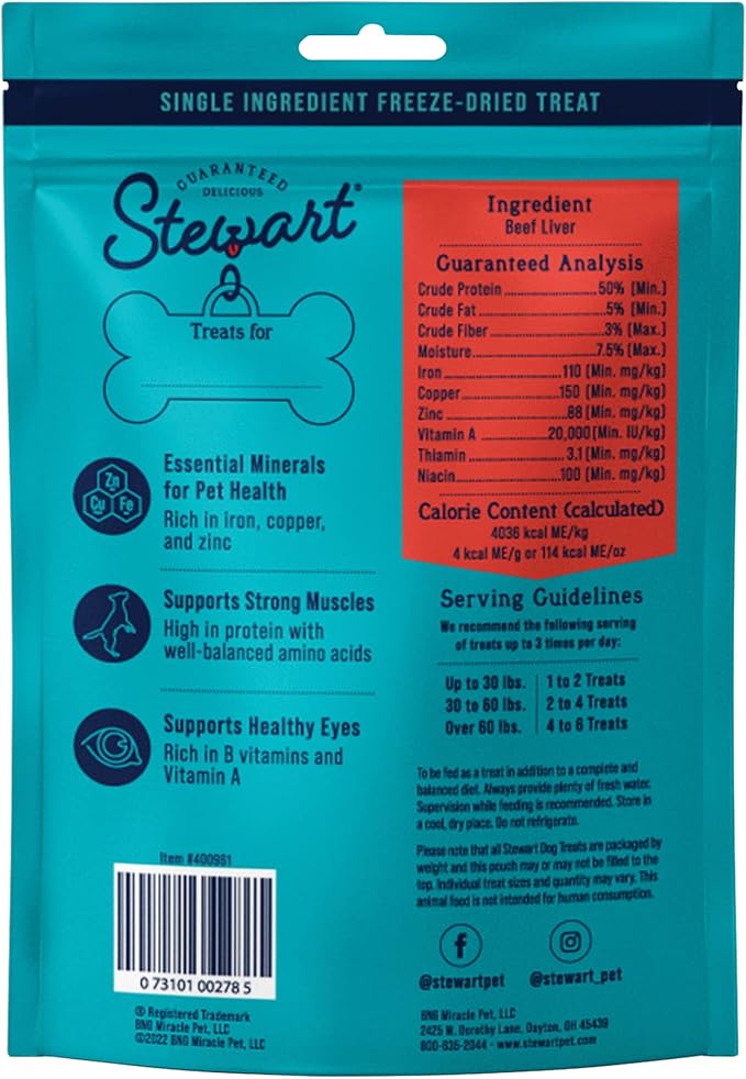 Stewart Single Ingredient Freeze Dried Raw Dog Treats, Pup's Preferred Variety Pack (Beef Liver 4 Ounce + Chicken Breast 3 Ounce + Salmon 2.75 Ounce), High Protein, Training Treats or Meal Topper - PAWPICO