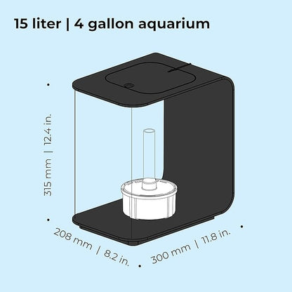 biOrb Flow 15 Acrylic 4-Gallon Aquarium with White LED Lights Modern Compact Tank for Tabletop or Desktop Display, Black biOrb