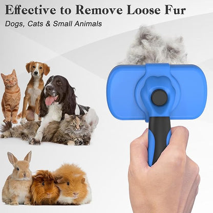 Swihauk Self Cleaning Slicker Brush - Skin Friendly Deshedding Grooming Tool for Dogs & Cats, Suitable for Shedding & Haired Pets, with Pet Supplies Accessories, Blue - PAWPICO
