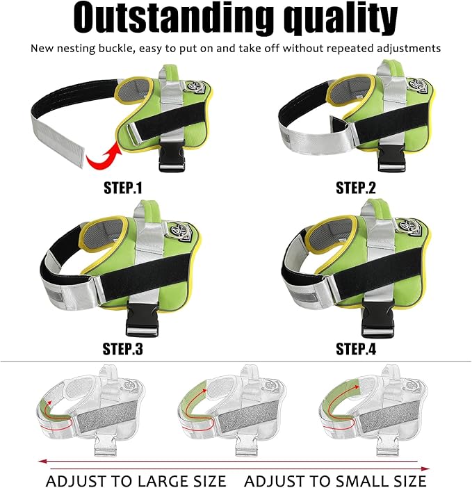 Bolux Dog Harness, No-Pull Reflective Dog Vest, Breathable Adjustable Pet Harness with Handle for Outdoor Walking - No More Pulling, Tugging or Choking (X-Small (Pack of 1), GreenYellow) Bolux