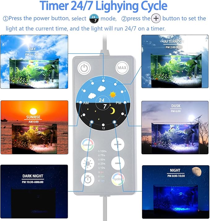Uelfbaby Super Bright LED Aquarium Light 24/7 Mode 24W for 18"-24" Fish Tank (10/15/20 Gallon Tank), Full Spectrum Fish Tank Light with Adjustable Timer On/Off, 7 Colors Adjustable Brightness Uelfbaby