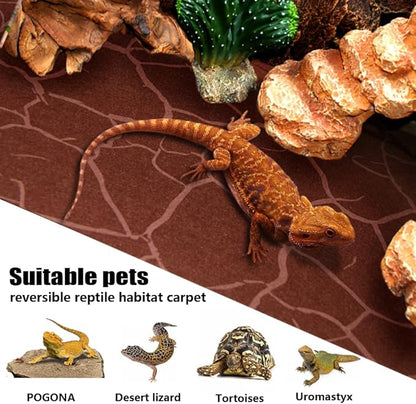 2 Pack Reptile Carpet Desert Reptile Mat & Reversible Substrate, Terrarium Liner Bedding, for Lizard,Chameleon,Gecko,Snake,Ceratophrys with Tweezers Feeding Tong (20 Gallon(30x12in)) REP+BUDDY