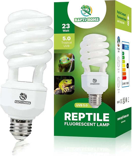 UVA UVB Reptile Light 23W 5.0,Tropical & Sub-Tropical Terrarium Compact Fluorescent Lamp,UVB Reptile Light Bulb for Snake,Chameleons,Iguanas,Turtles REPTIHOME