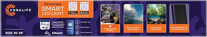 Coralife Fish Tank Aquarium Seascape WiFi/Bluetooth Smart LED Light Fixture, 30-36" Coralife