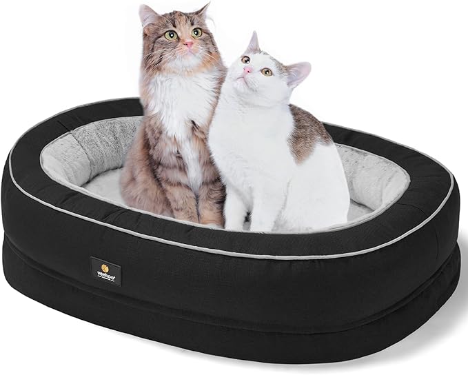 Veehoo Orthopedic Cat Bed for Indoor Cats, Oval Washable Cat Bed with Egg Crate Foam Support, Indoor Donut Puppy Cat Bed Bolster Dog Bed with Removable Cover & Non-Slip Bottom, Black - PAWPICO