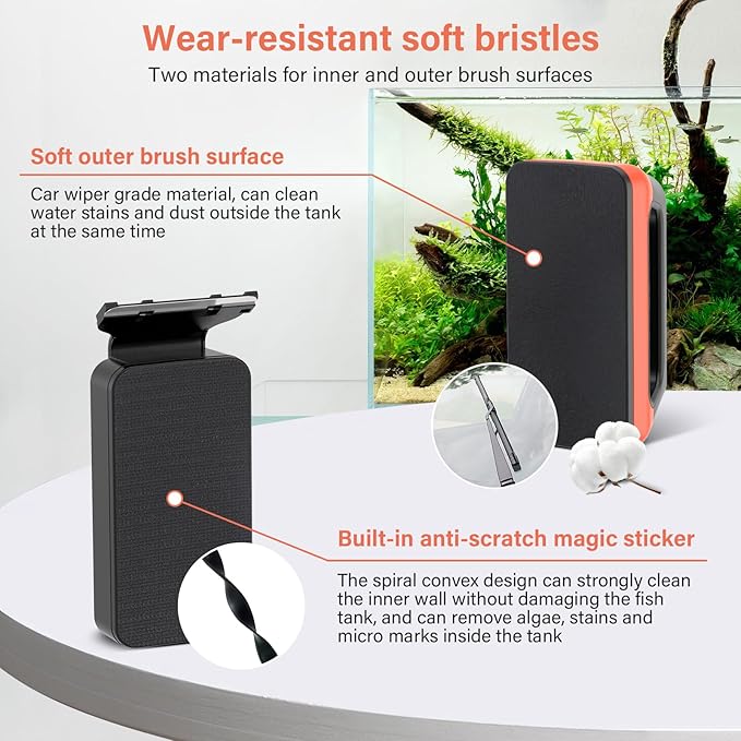 hygger Fish Tank Magnetic Glass Cleaner Two Detachable Algae Scraper for Aquarium Fish Tank，Floating Scrubber Brush Glass Algae Magnet Cleaning Tool for Small Aquariums Tank hygger