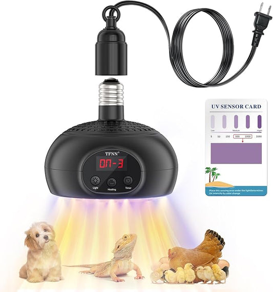 Chicken Coop Heater Lamps,200W-350W-500W Reptile Heating Lamp Upgraded with UVA UVB Ligh 3-6-9-12H Timer,Protable Greenhouse Heater for Outdoor Chicken Coop for Reptile Rabbits Dog Cats (Black) TFNN