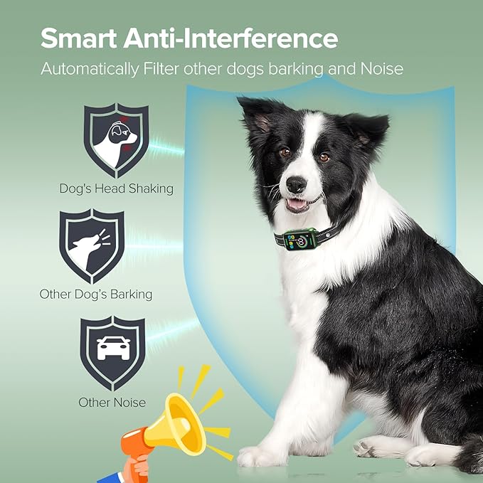 Dog Bark Collar, DINJOO Bark Collar for Large Medium Small Dogs,Smart Bark Collar,Rechargeable Anti Barking Training Collar with 8 Adjustable Sensitivity,Bark Collar with Beep（Dark Green） DINJOO