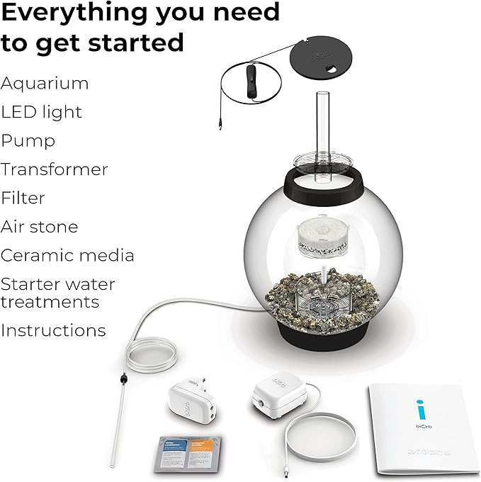 biOrb Classic 15 Acrylic 4-Gallon Aquarium with White LED Lights Modern Compact Tank for Tabletop or Desktop Display, Black-Trimmed Tank biOrb