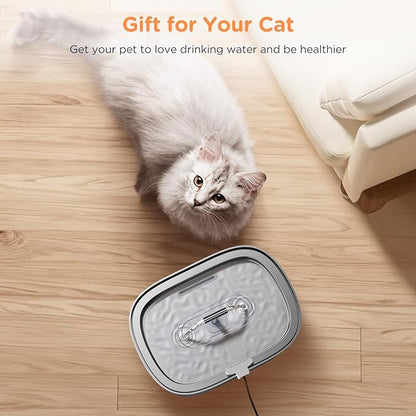 Cat Water Fountain Stainless Steel: 3.2L/108oz Pet Foundatin Water Bowl for Cats Inside Automatic Dog Drinking Dispenser Dish Animal Feeding & Watering Supplies Waterfall with 8 Replacement Filters - PAWPICO