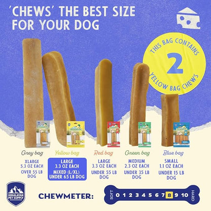 Himalayan Dog Chew Original Yak Cheese Dog Chews, 100% Natural, Long Lasting, Gluten Free, Healthy & Safe Dog Treats, Lactose & Grain Free, Protein Rich, Mixed Sizes, 2 Sticks (521139) - PAWPICO