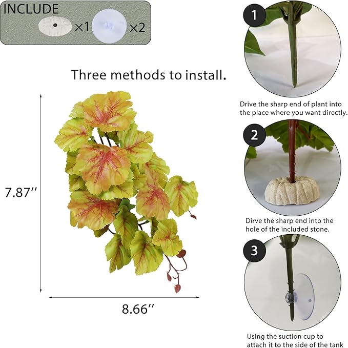 Fake Reptile Plants for Reptile Terrarium Plants, Reptile Plant Décor, Turtle Tank Plants with Suction Cup IBWell