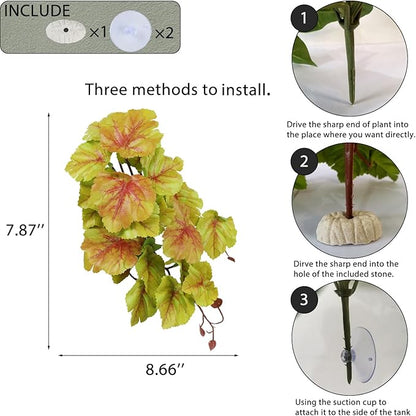 Fake Reptile Plants for Reptile Terrarium Plants, Reptile Plant Décor, Turtle Tank Plants with Suction Cup IBWell