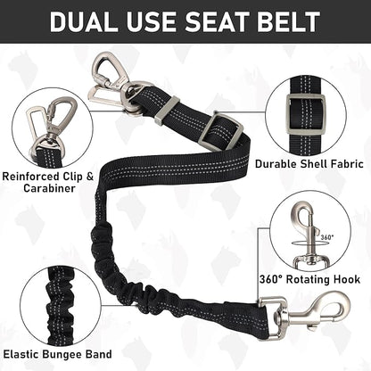 GAMUDA Dog Harness, Collar and Seat Belt Set, Vehicle Safety Harness, Retractable Adjustable Pet Seatbelts with Travel Strap and Carabiner for Most Cars (Black, XL) GAMUDACollarsCollection