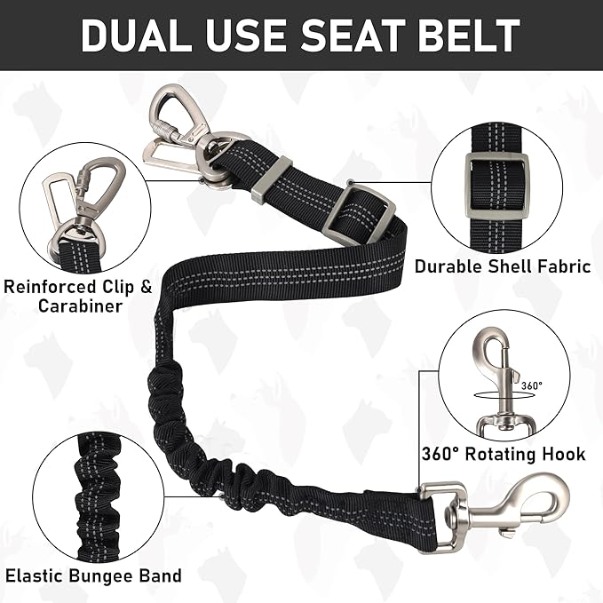 GAMUDA Dog Harness, Collar and Seat Belt Set, Vehicle Safety Harness, Retractable Adjustable Pet Seatbelts with Travel Strap and Carabiner for Most Cars (Black, S) GAMUDACollarsCollection