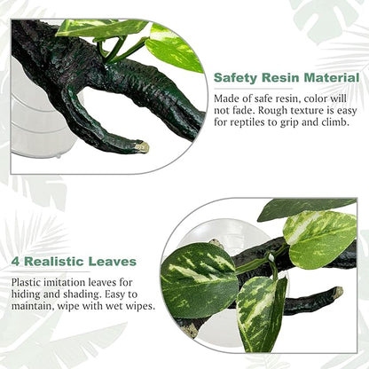 Fhiny Snake Climbing Branch, 2 PCS Resin Reptile Branches for Climbing with Suction Cups Frog Terrarium Plants Reptile Tank Decor Accessories for Frog Corn Snake Lizard Bearded Dragon Gecko Fhiny