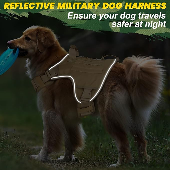 Tactical Dog Harness Vest for Large Dogs No Pull Adjustable Reflective Military Pet Harness with Easy Control Handle with Hook & Loop Panels for Walking Hiking Training(XL) - PAWPICO