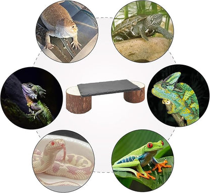 Bearded Dragon Basking Platform with Wooden Pile,Reptiles Hideout Cave,Turtle Basking Rock,Terrarium Habitat Decor Tank Accessories for Tortoise Lizards Snakes Chameleon Style B Gxsdj