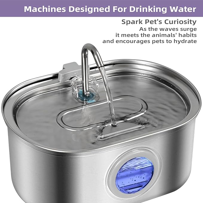 Cat Water Fountain Stainless Steel 3.2L/108oz Capacity, Automatic Pet Water Dispenser with Quiet Pump, and Dishwasher Safe Design for Cats, Dogs - PAWPICO