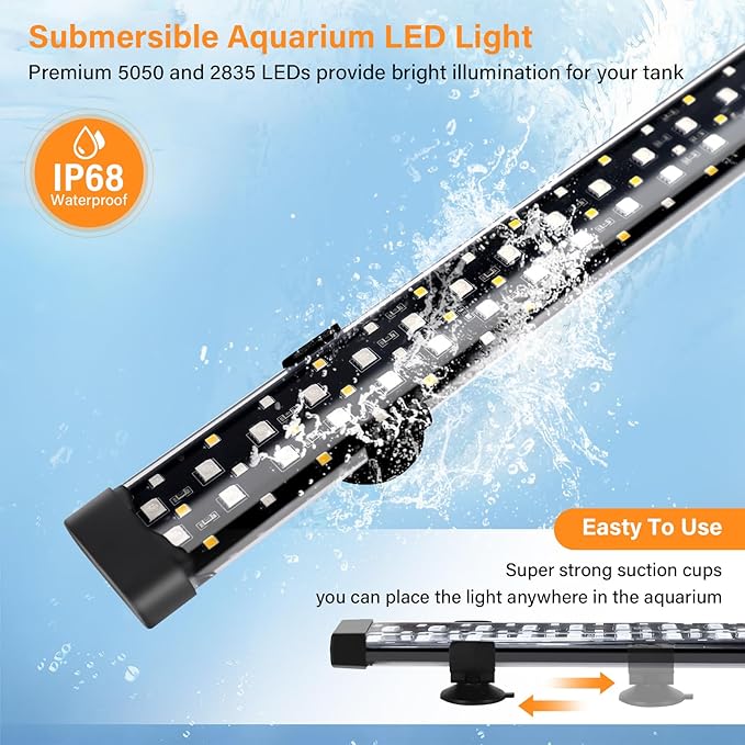 hygger Submersible LED Aquarium Light, 24W 26.8 in 24/7 Mode Fish Tank Light with 5 Rows Beads, with Timer 9 Colors and Adjustable Brightness, Full Spectrum IP68 Waterproof Light for Fish Tank 28-54in hygger
