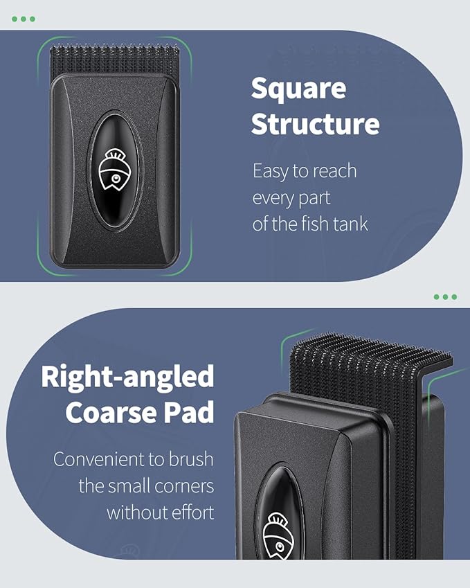 Pawfly Aquarium Magnetic Brush Fish Tank Glass Cleaner 2 Inch Mini Stain Scrubber Pads Aquarium Cleaning Tool for 1/5 Inch Thick Fish Tank up to 10 Gallons (Non-Floatable) Pawfly