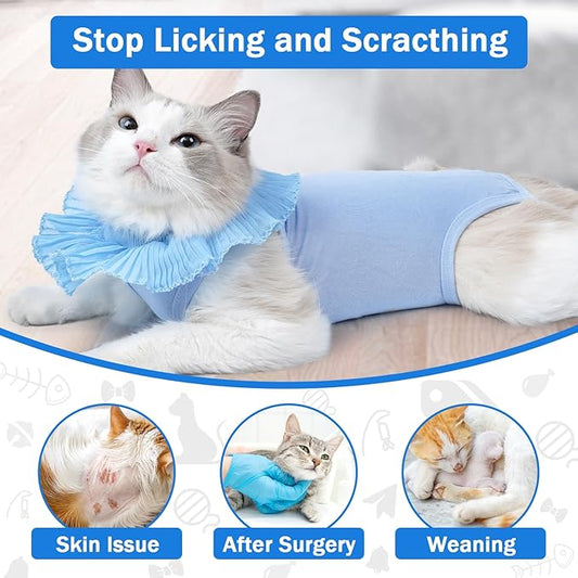 Cat Recovery Suit Cat Onesie for Cats After Surgery Female, Breathable Cat Surgery Recovery Suit for Abdominal Wounds Post-Surgery, Cat Surgical Spay Recovery Shirt for Cats Kitten Blue Small Coppthinktu