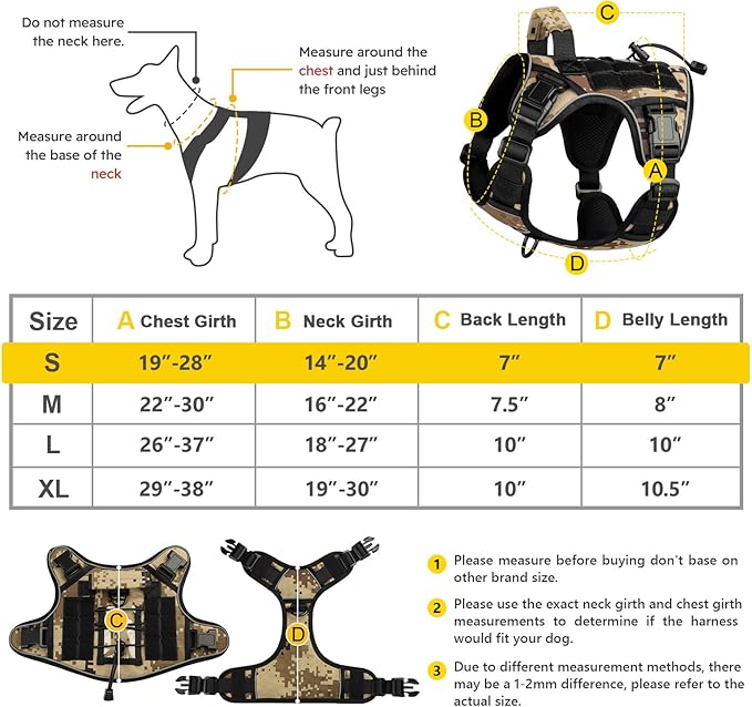 WINGOIN Tactical Dog Harness for Small Dogs, Heavy Duty No Pull Dog Harness with Handle, Adjustable Reflective Military K9 German Shepherd Dog Vest for Training, Walking, Hiking, Camo (S) WINGOIN