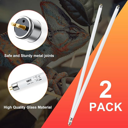 LUCKY HERP 2 Pack T5 UVB 10.0 Reptile Light 39W, UVA UVB Fluorescent Lamp Tube, UVB Lighting Bulb for Turtles, Chameleon, Tortoises, Lizard LUCKYHERP