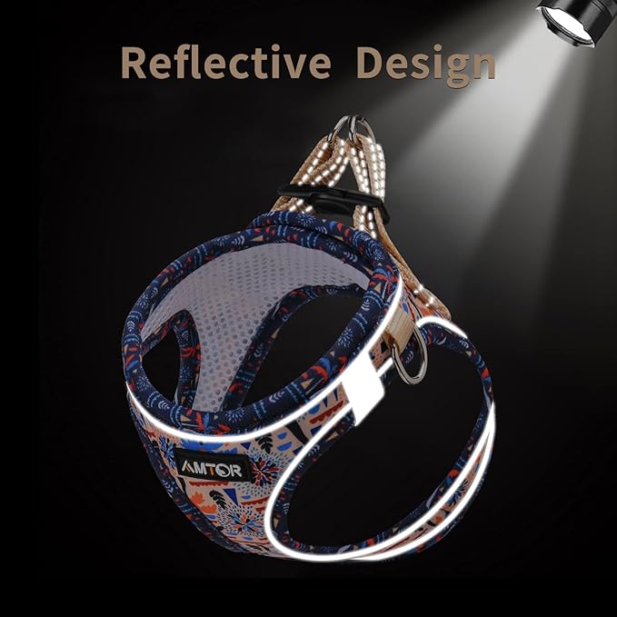 AMTOR Small Dog Harness with Leash Set, No Escape Easy Walk Puppy Harnesses for Training Walking, Step-in Reflective Soft Dogs Vest for XS S Medium Extra-Small Large Sized Dog(Beige Coconut) AMTOR