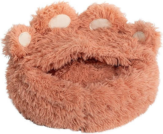 Cat Bed with Cover Cave - Dog Cave Bed with Standing Paws,Covered Round Kitten Bed with Hooded Blank - PAWPICO