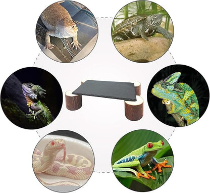 Bearded Dragon Basking Platform with Wooden Pile,Reptiles Hideout Cave,Turtle Basking Rock,Terrarium Habitat Decor Tank Accessories for Tortoise Lizards Snakes Chameleon Style D Gxsdj