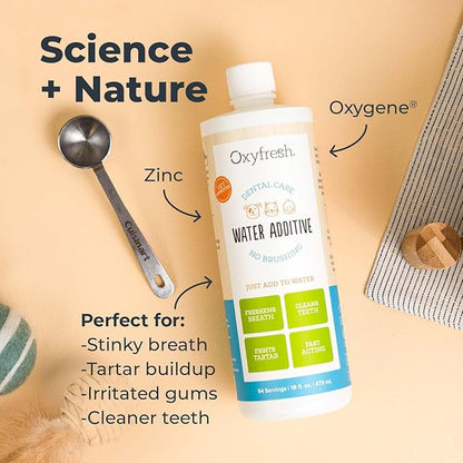 Oxyfresh Premium Pet Dental Care Solution Pet Water Additive: Best Way to Eliminate Bad Dog Breath and Cat Bad Breath - Fights Tartar & Plaque - So Easy, Just Add to Water! Vet Recommended 16 oz. Oxyfresh