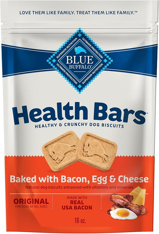 Blue Buffalo Health Bars Crunchy Dog Biscuits, Oven-Baked With Natural Ingredients, Bacon, Egg & Cheese , 16-oz. Bag - PAWPICO