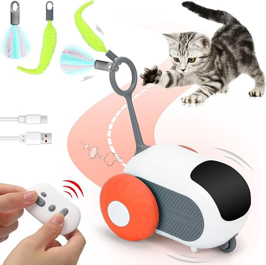 Turbo Tail Cat Toy 2.0, Cat Enrichment Toys for Indoor Cats, Remote Control Cat Toy with 2-Speed Adjustment, Interactive Cat Toys with USB Rechargeable, Cat Hunting Toy for Indoor Cats (Orange) - PAWPICO