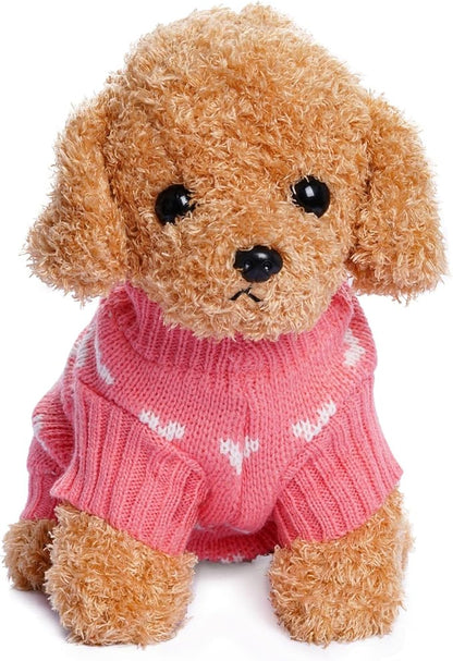 Dxhycc Dog Knitted Sweater Heart Puppy Sweater Warm Soft Pet Holiday Clothes for Small Cats and Dogs (Pink, S) - PAWPICO