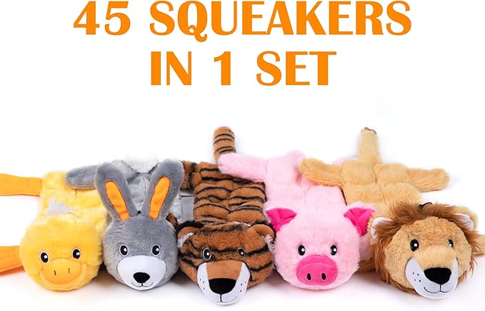 Nocciola 5 PCS Less Stuffing Dog Squeaky Toys for Aggressive Chewers, Durable Plush Dog Toy Set with Stuffed Head for Small to Large Dogs - PAWPICO