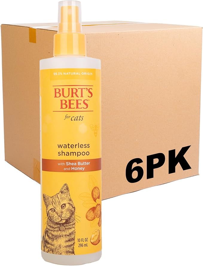 Burt's Bees for Pets Cat Naturally Derived Waterless Shampoo with Shea Butter and Honey - Cat Waterless Shampoo Spray - Easy to Use Cat Dry Shampoo - Made in the USA, 10 Oz - 6 Pack - PAWPICO